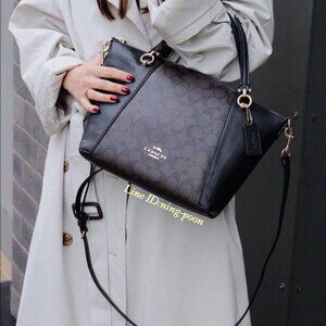 NWT - COACH Kacey Satchel In Signature Canvas - C6230 Brown Black $378